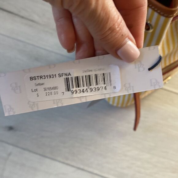 Dooney & Bourke Sullivan Coated Cotton Small Drawstring Crossbody yellow white - Picture 6 of 8